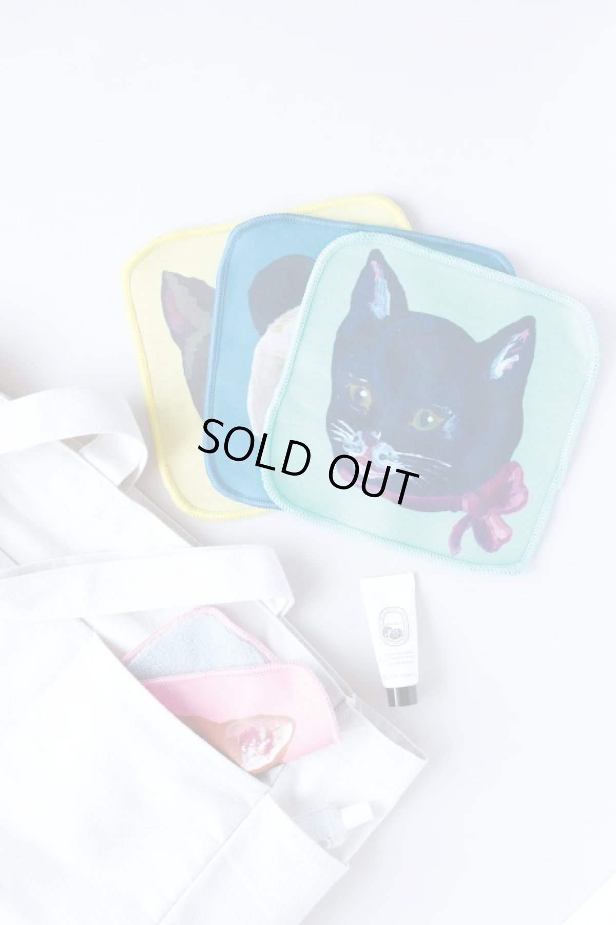 画像2: Nathalie Lete Animal Face Hand cloth（ハンカチタオル）black cat　NL429 (2)