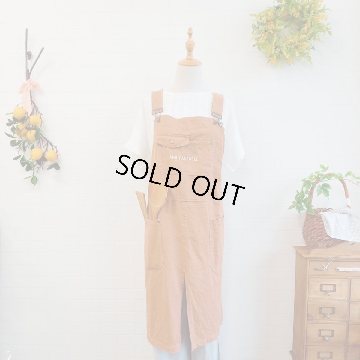 画像1: AND PACKABLE エプロン オーバーオール アンドロゴ TERRACOTTA (1)