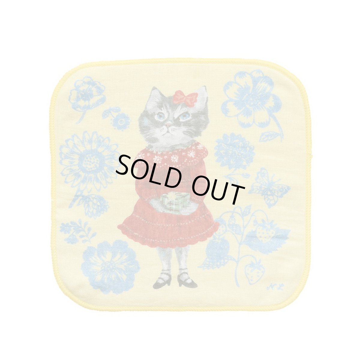 画像1: Nathalie Lete ガーゼハンドタオル Gray cat NL872 (1)