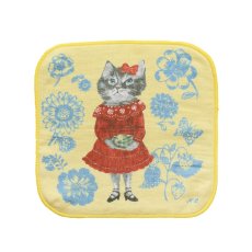 画像1: Nathalie Lete ガーゼハンドタオル Gray cat NL872 (1)