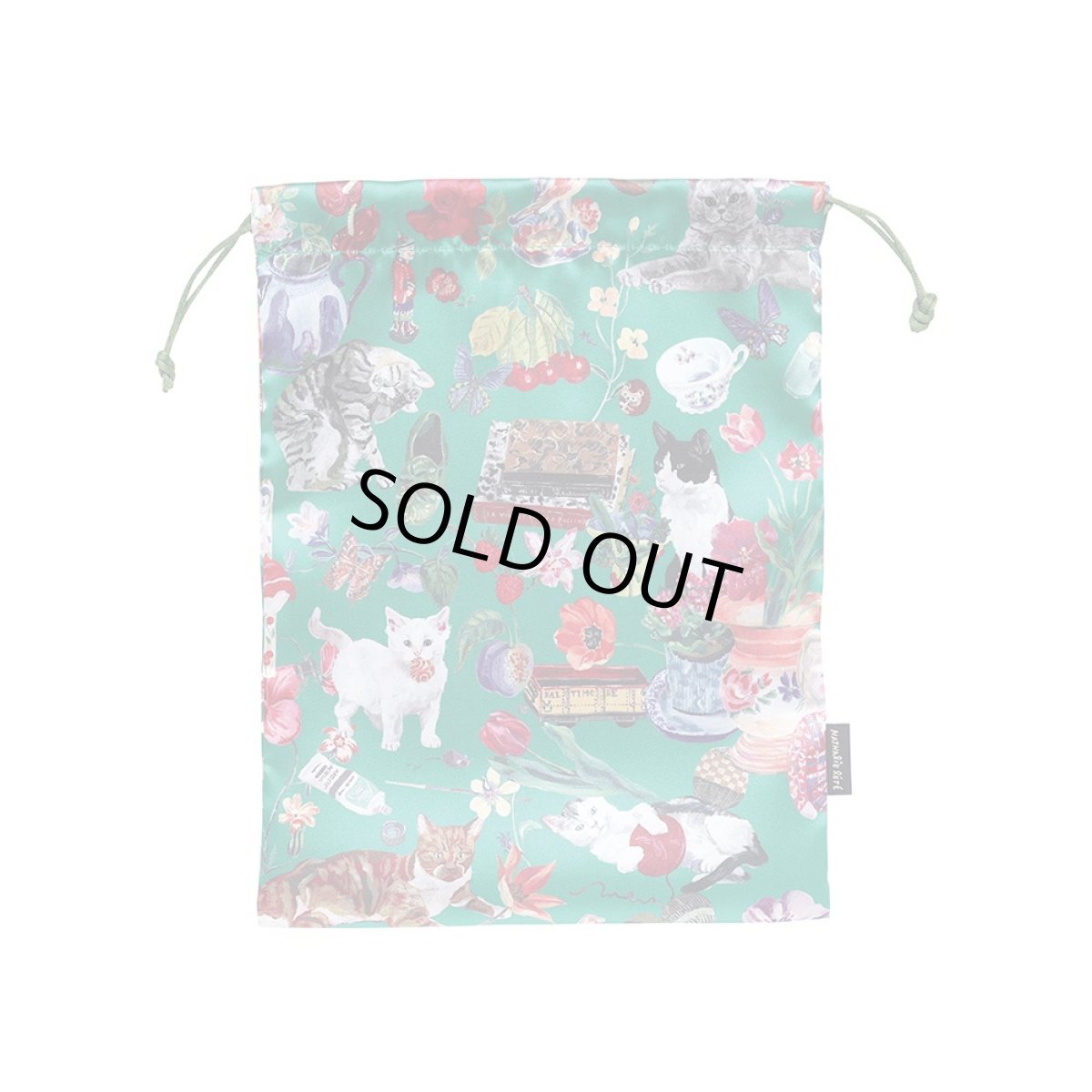画像1: Nathalie Lete Satin drawstring pouch Cats NL152 (1)