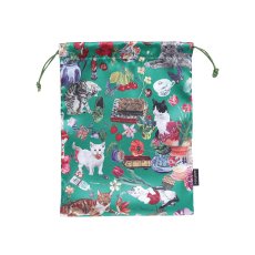 画像1: Nathalie Lete Satin drawstring pouch Cats NL152 (1)
