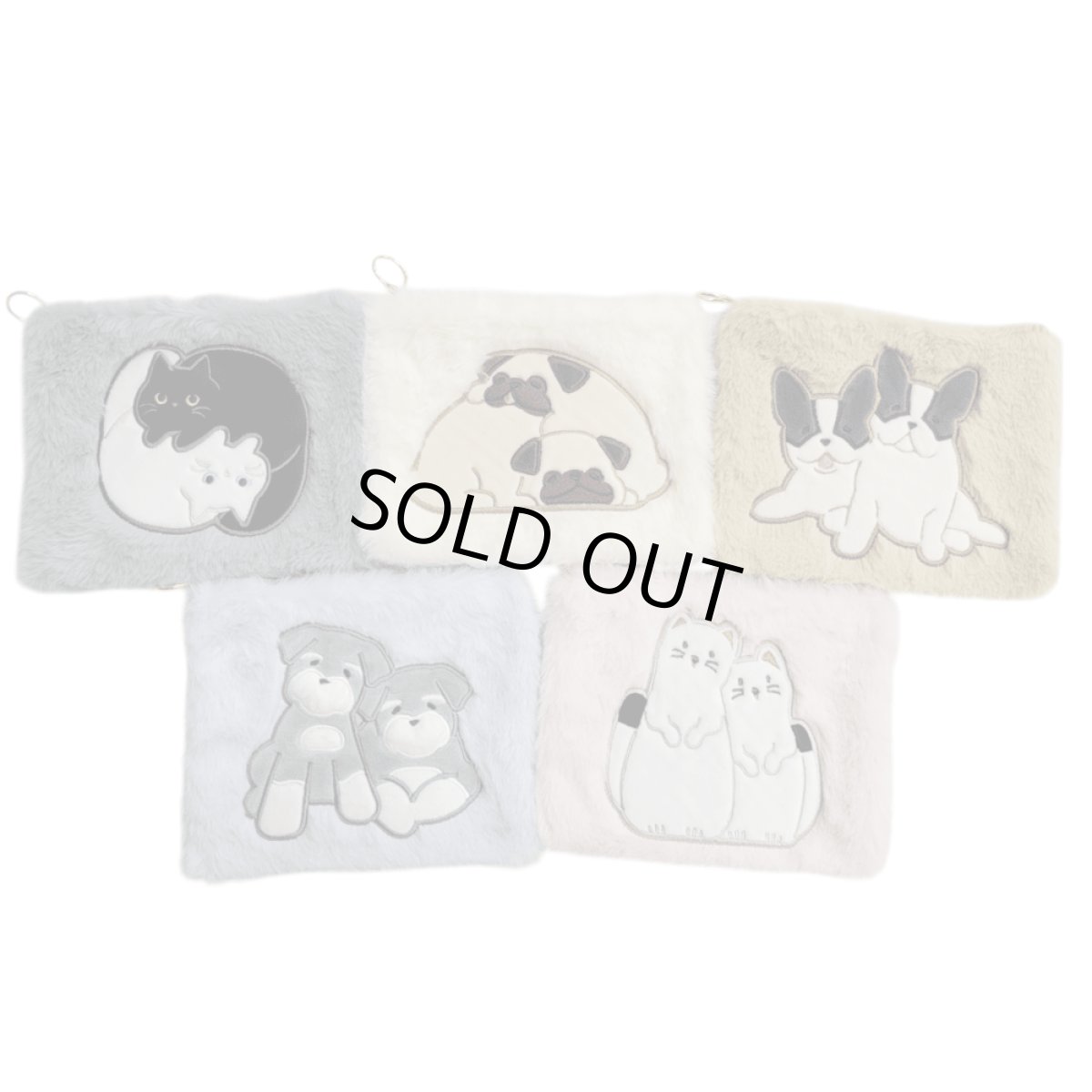 画像1: 【フラワーリング】もふもふアニマルフラットポーチ (1)