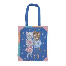 画像1: Nathalie Lete Rectangle tote bag Dance cats NL365 (1)