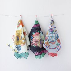 画像2: Nathalie Lete Handkerchief Blue cat　NL351 (2)