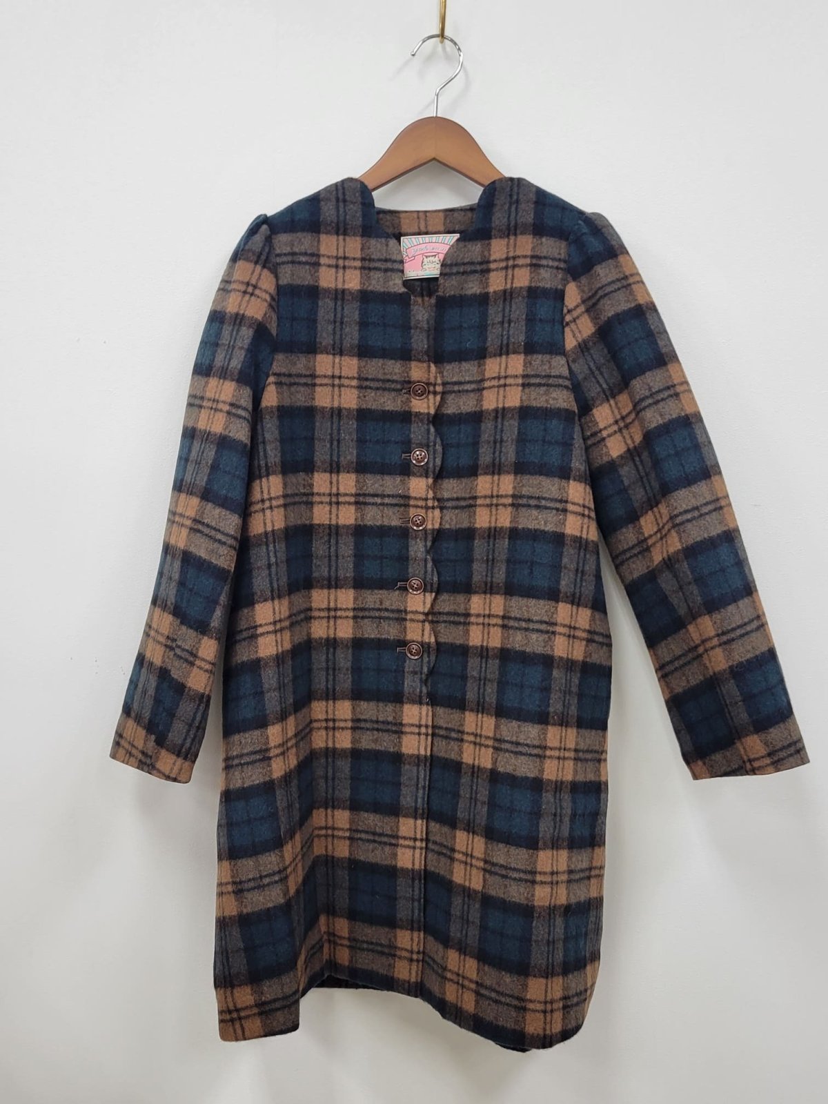 画像1: 【即納】yukiemon チェックコート　ブラウン×グリーン（3L）5695260 (1)