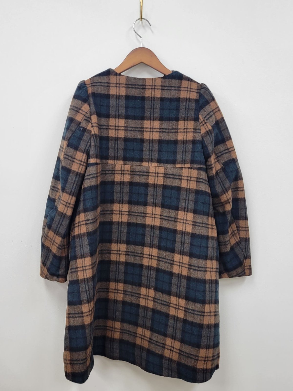 画像2: 【即納】yukiemon チェックコート　ブラウン×グリーン（3L）5695260 (2)