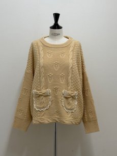 画像1: 【12月上旬〜12月中旬】ぽこぽこ編みリボンプルオーバー（3L） 6625040 (1)
