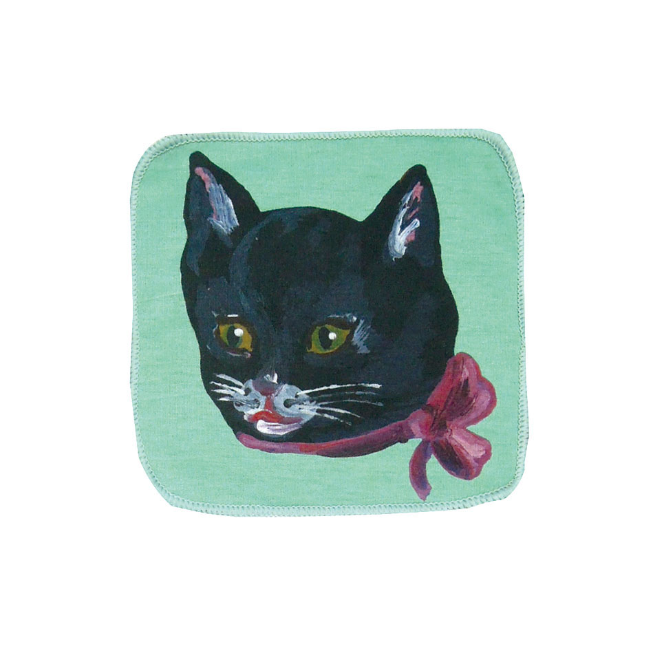 画像1: Nathalie Lete Animal Face Hand cloth（ハンカチタオル）black cat (1)