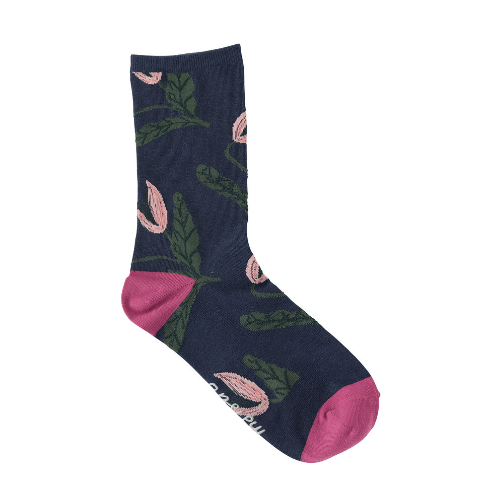 画像1: 松尾ミユキ　G.M.S. Floral　socks　Navy　 (1)