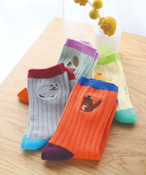 新品松尾ミユキ　good morning socks　リブソックス　刺繍　インコ