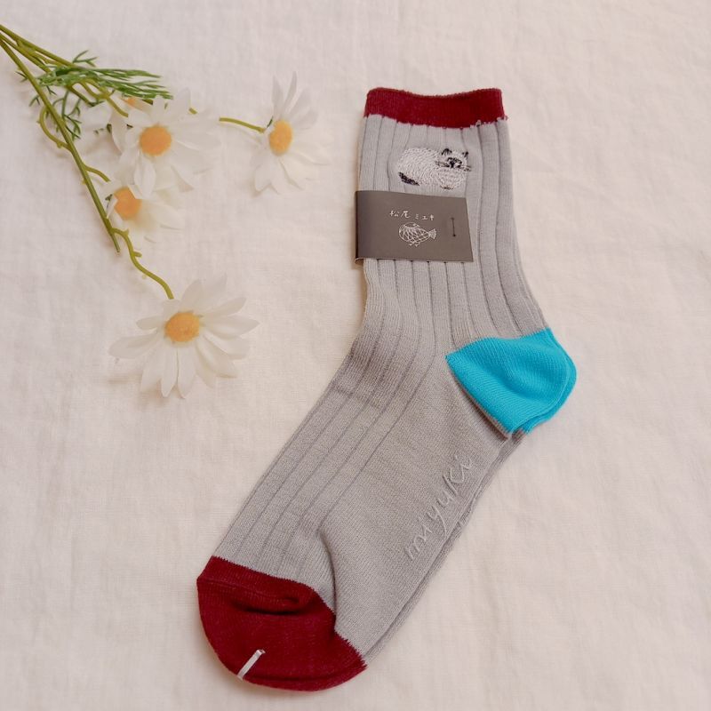 新品松尾ミユキ　good morning socks　リブソックス　刺繍　インコ