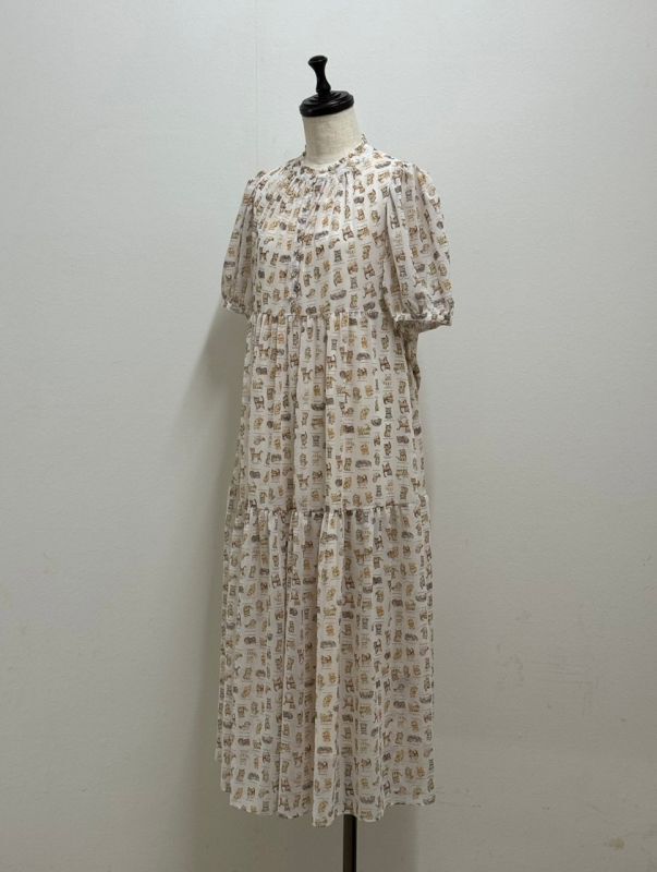 yukiemon】希少＊幼なじみ柄 テキスタイル ロングワンピース 半袖 M 練ら 
